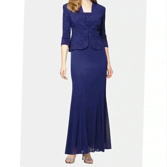 Alex Evening Jacquard Knit Glittered Evening Dress - Picture 1 of 8